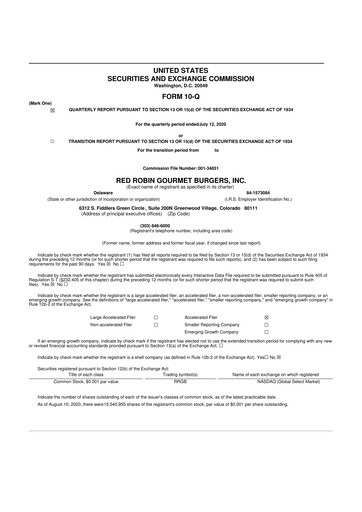 Thumbnail Red Robin
 10-Q Quarterly Report FY2020 