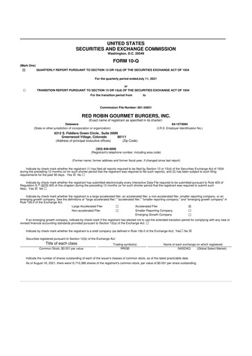 Thumbnail Red Robin
 10-Q Quarterly Report FY2021 