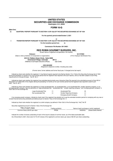 Thumbnail Red Robin
 10-Q Quarterly Report FY2021 