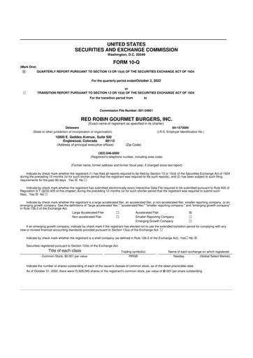 Thumbnail Red Robin
 10-Q Quarterly Report FY2022 