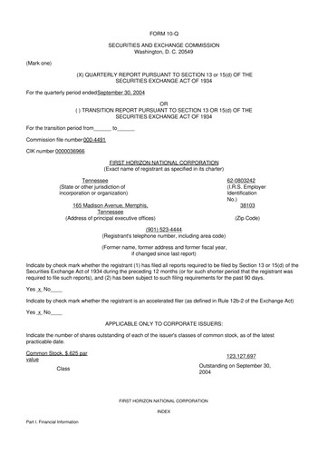 Miniature First Horizon Corporation 10-Q Rapport trimestriel  