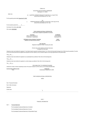 Miniature First Horizon Corporation 10-Q Rapport trimestriel  