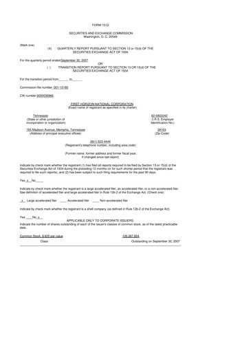 Miniature First Horizon Corporation 10-Q Rapport trimestriel  