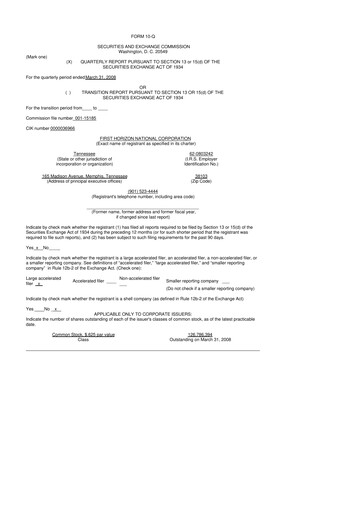 Miniature First Horizon Corporation 10-Q Rapport trimestriel  