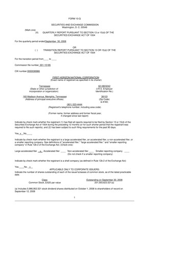 Miniature First Horizon Corporation 10-Q Rapport trimestriel  