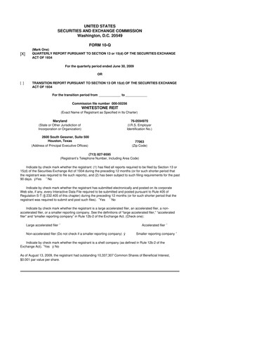 Thumbnail Whitestone REIT 10-Q Quarterly Report FY 