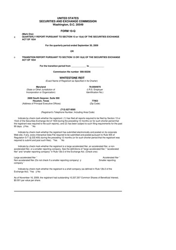 Thumbnail Whitestone REIT 10-Q Quarterly Report FY 