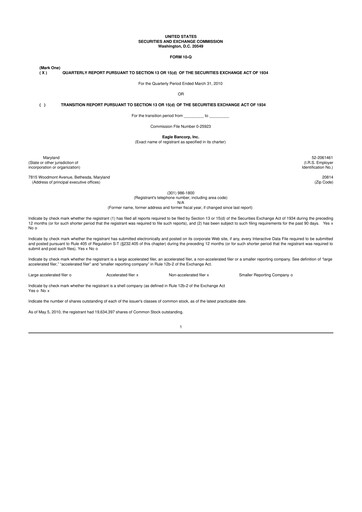 Thumbnail Eagle Bancorp 10-Q Quarterly Report FY 