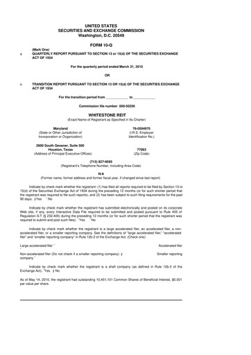 Thumbnail Whitestone REIT 10-Q Quarterly Report FY 