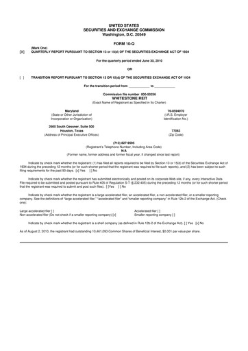 Thumbnail Whitestone REIT 10-Q Quarterly Report FY 