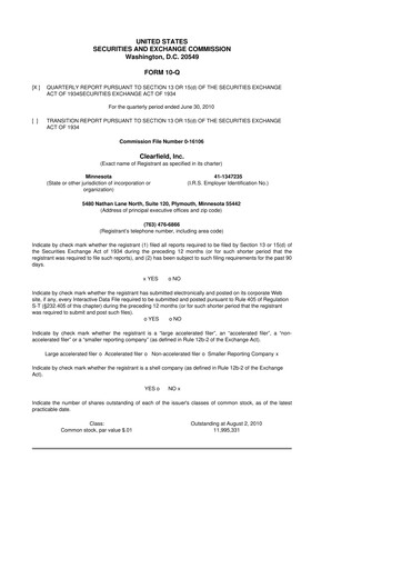 Thumbnail Clearfield 10-Q Quarterly Report FY 