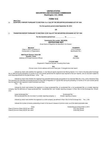 Thumbnail Whitestone REIT 10-Q Quarterly Report FY 