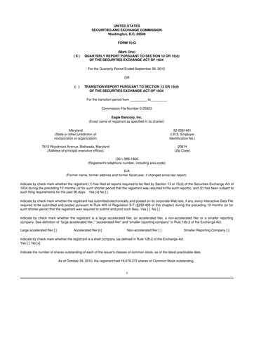 Thumbnail Eagle Bancorp 10-Q Quarterly Report FY 