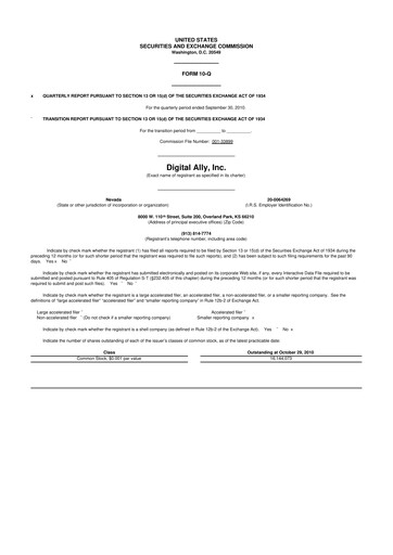 Thumbnail Digital Ally 10-Q Quarterly Report FY 