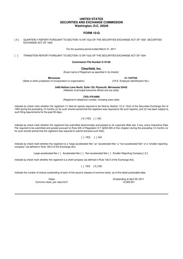 Thumbnail Clearfield 10-Q Quarterly Report FY 