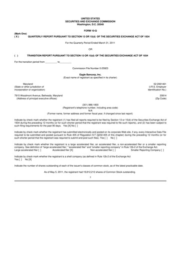 Thumbnail Eagle Bancorp 10-Q Quarterly Report FY 