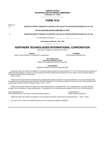 Thumbnail Northern Technologies International 10-Q Quarterly Report FY 