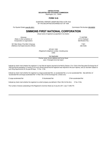 Thumbnail Simmons First National 10-Q Quarterly Report FY 