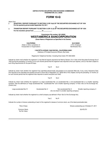 Thumbnail Westamerica Bancorporation
 10-Q Quarterly Report FY2011 
