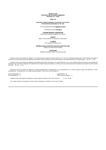 Thumbnail Flushing Financial Corp 10-Q Quarterly Report FY2011 