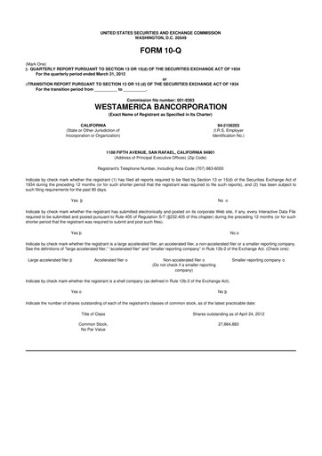 Thumbnail Westamerica Bancorporation
 10-Q Quarterly Report FY2012 