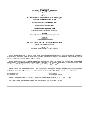 Thumbnail Flushing Financial Corp 10-Q Quarterly Report FY2012 