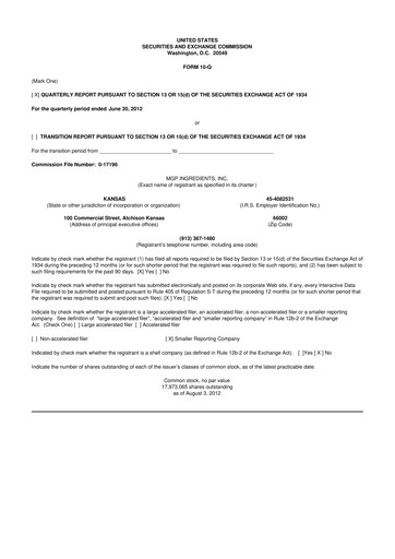 Thumbnail MGP Ingredients 10-Q Quarterly Report FY2012 