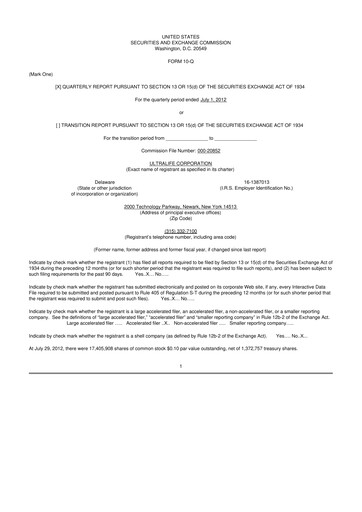 Thumbnail Ultralife Corporation 10-Q Quarterly Report FY2012 