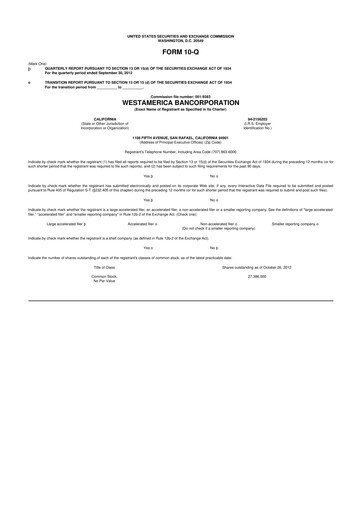 Thumbnail Westamerica Bancorporation
 10-Q Quarterly Report FY2012 