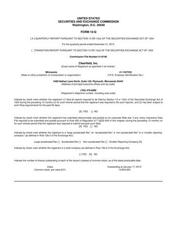 Thumbnail Clearfield 10-Q Quarterly Report FY2013 