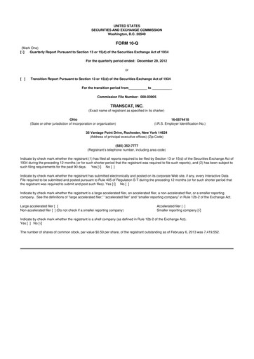 Thumbnail Transcat 10-Q Quarterly Report FY2013 