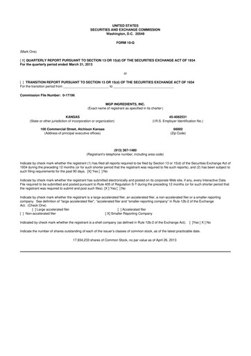 Thumbnail MGP Ingredients 10-Q Quarterly Report FY2013 