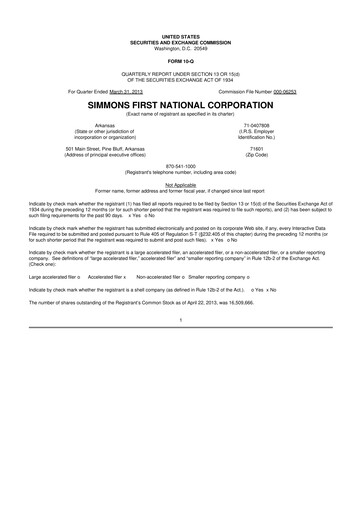 Thumbnail Simmons First National 10-Q Quarterly Report FY2013 