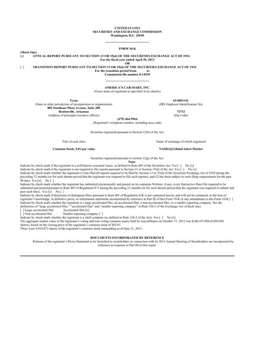 Thumbnail America's Car-Mart 10-K Annual Report 2013