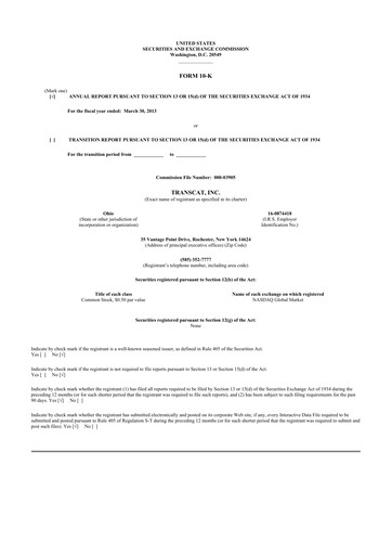 Thumbnail Transcat 10-K Annual Report 2013