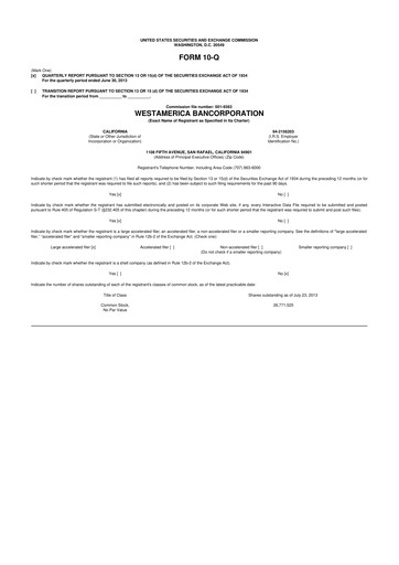 Thumbnail Westamerica Bancorporation
 10-Q Quarterly Report FY2013 
