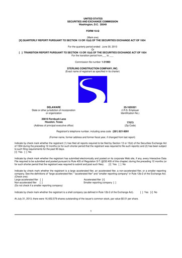 Thumbnail Sterling Infrastructure 10-Q Quarterly Report FY2013 