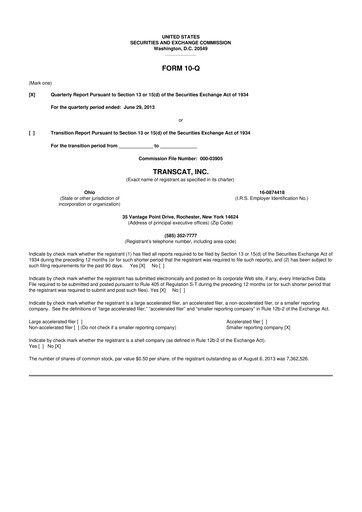 Thumbnail Transcat 10-Q Quarterly Report FY2014 