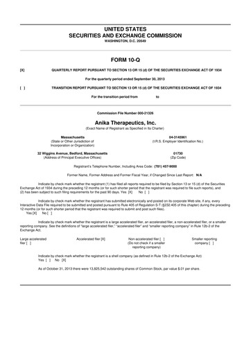 Thumbnail Anika Therapeutics 10-Q Quarterly Report FY2013 