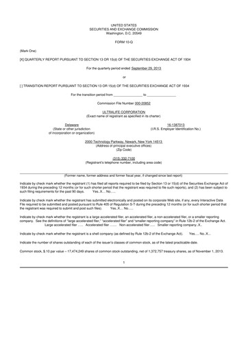 Thumbnail Ultralife Corporation 10-Q Quarterly Report FY2013 