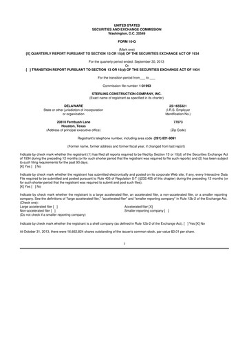 Thumbnail Sterling Infrastructure 10-Q Quarterly Report FY2013 