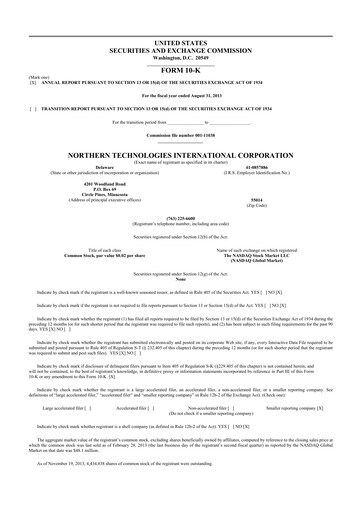 Thumbnail Northern Technologies International 10-K Annual Report 2013