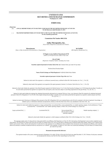 Thumbnail Anika Therapeutics 10-K Annual Report 2013