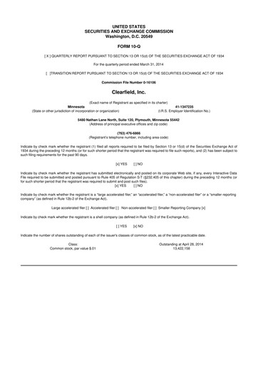 Thumbnail Clearfield 10-Q Quarterly Report FY2014 