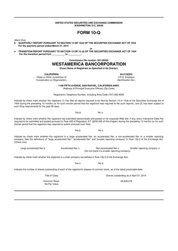 Thumbnail Westamerica Bancorporation
 10-Q Quarterly Report FY2014 