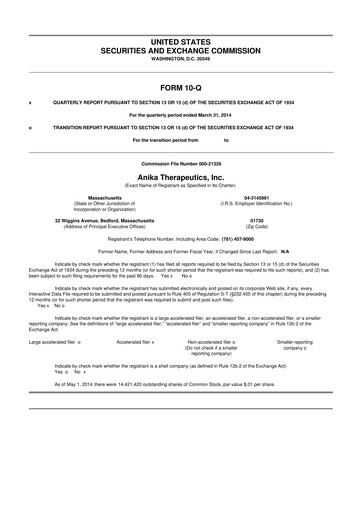 Thumbnail Anika Therapeutics 10-Q Quarterly Report FY2014 