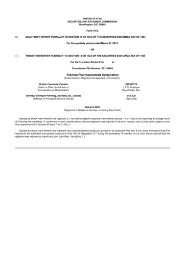 Thumbnail Arbutus Biopharma
 10-Q Quarterly Report FY2014 