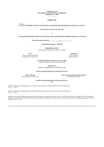 Thumbnail Transcat 10-K Annual Report 2014