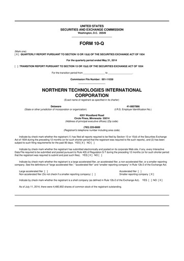 Thumbnail Northern Technologies International 10-Q Quarterly Report FY2014 