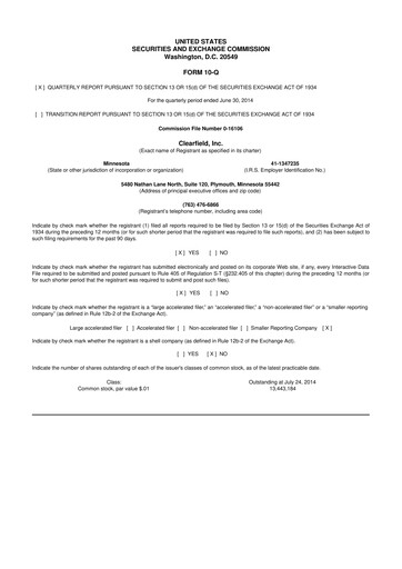 Thumbnail Clearfield 10-Q Quarterly Report FY2014 